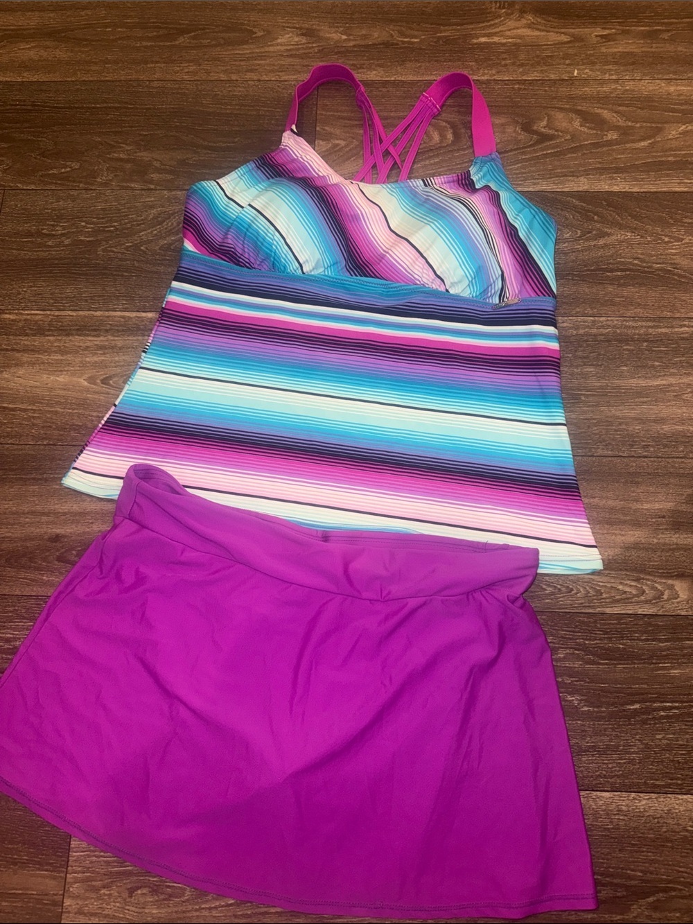 ZeroXposur Pink and Turquoise Striped Swimwear